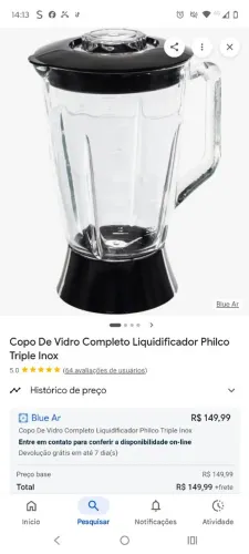 Copo liquidificador vidro philco