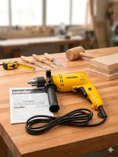 Furadeira de Impacto Variável Reverso 13mm 550w Para Madeira Concreto Vonder