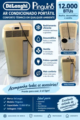 AR-CONDICIONADO PORTÁTIL DE?LONGHI PINGUINO - 12.000 BTUs