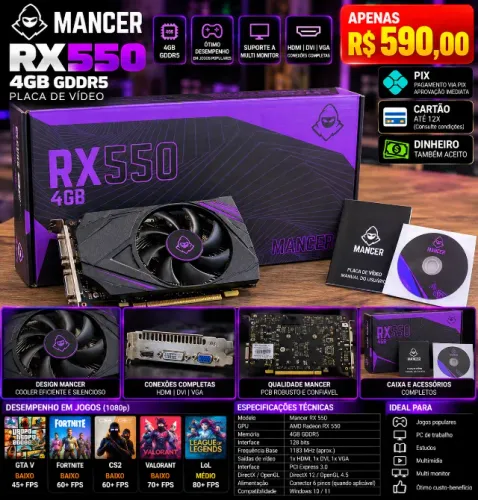 Placa de video RX550 4GB Mancer