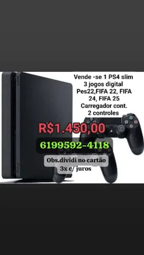 Vende -se PS4 bem conservado 2 controle 1 carregador+FIFA 22+24+25+pes 22 digital 