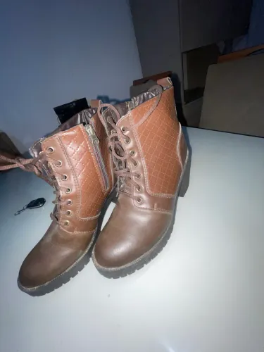 Bota Coturno Feminina Marrom Salto Grosso Cano Curto - Tam. 37
