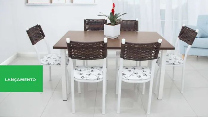 Mesa p / Cozinha Líbano 06 cadeiras tampo madeira / juncada = Frete grátis!