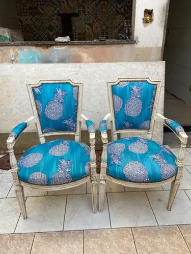 Par De Cadeiras Est Inglês Pintura Em Pátina Estofadas