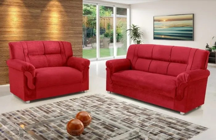 Sala Conjunto Sofá 2x3 Lugares 170cm -Marron , Cinza e Vermelho
