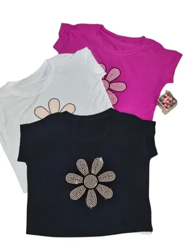 Blusa Cropped T-shirt Visco Lycra Pedraria Luxo Moda