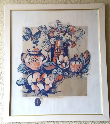 Quadro com gravura do tipo serigrafia da artista Yara Tupinambás.