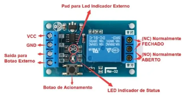 Rele Biestavel Inibidor De Partida C/ Botao De Disparo 12v Arduino Automação COD-AM504 