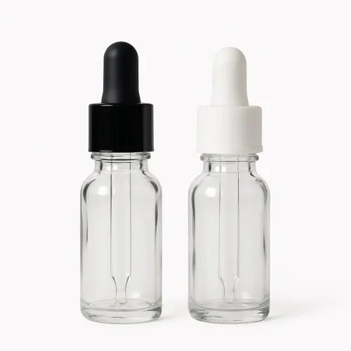 Conta gotas com frascos e pipetas de vidro nas cores branco e preto 20ml