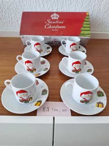 Conjunto de Xícaras de Café Natalinas Santini Christmas