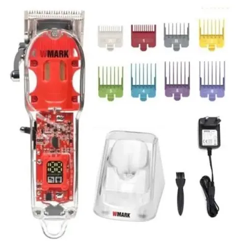 Máquina de cortar cabelo profissional transparente com Led no visor 