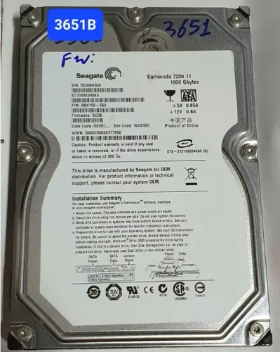 Placa HD 1 Tb St31000340as - Fw: Sd35 - Cod. 3651b