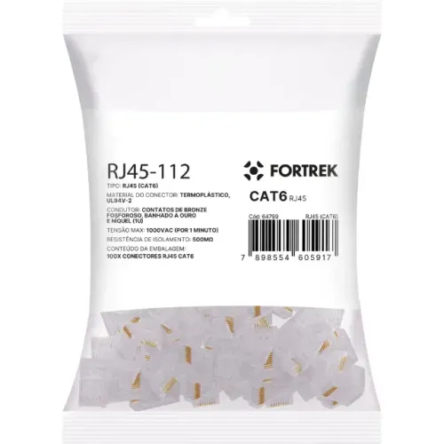 Conector RJ45 Cat6 Fortrek FK 140E Macho Conex 1000 (100 Unidades) - WZetta