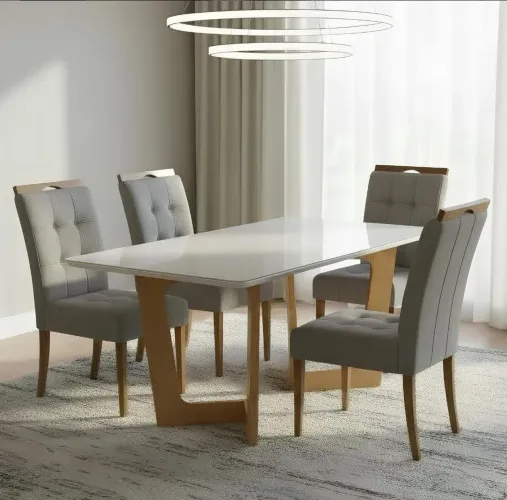 MARAVILHOSA MESA DE JANTAR DUBAI TAMPO COM VIDRO 4 CADEIRAS MARAVILHOSA