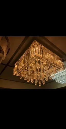 Lustre de Cristal Quadrado Elegante 50x50 com 3 cores. Branco quente, frio e neutro.