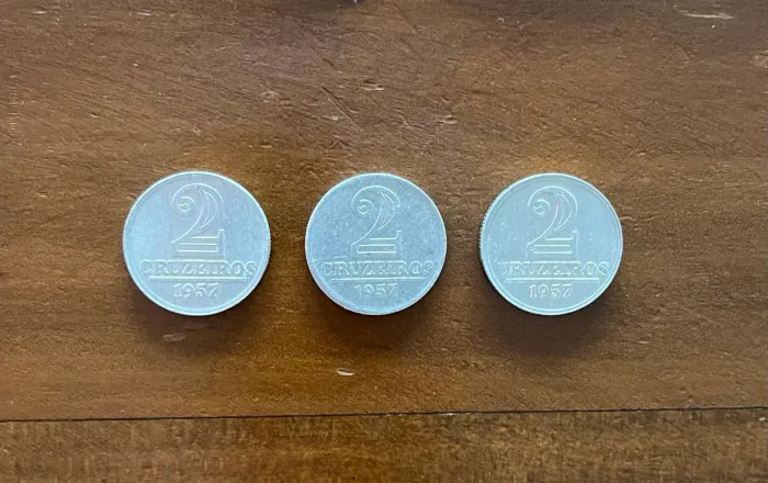 Kit 3 moedas raras alumínio 2 cruzeiros 1957