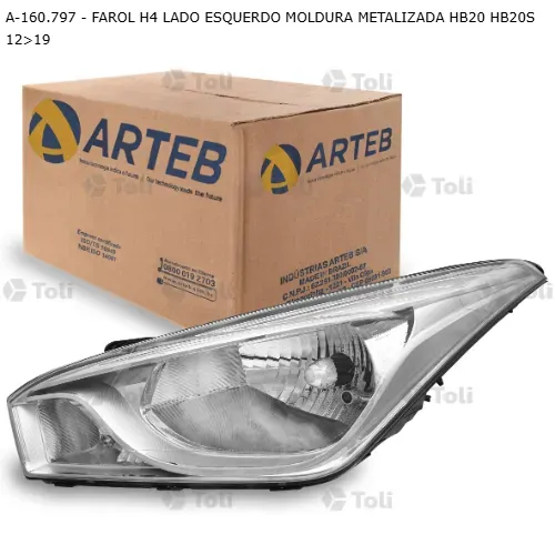 FAROL H4 LADO ESQUERDO MOLDURA METALIZADA HB20 HB20S 12>19