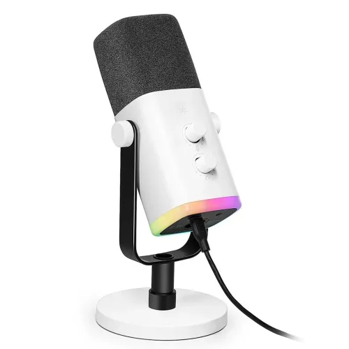 Microfone Dinâmico Gamer Fifine Ampligame, RGB, Cardióide, USB-C, Branco- AM8