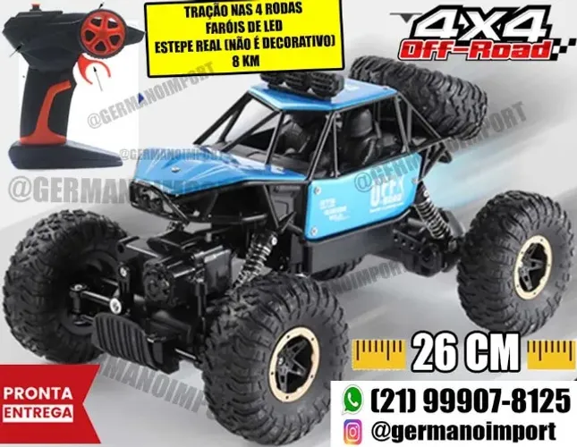 Carrinho Controle Remoto Monster RC 4x4 26cm ? Farol + Estepe Real ? Super Resistente