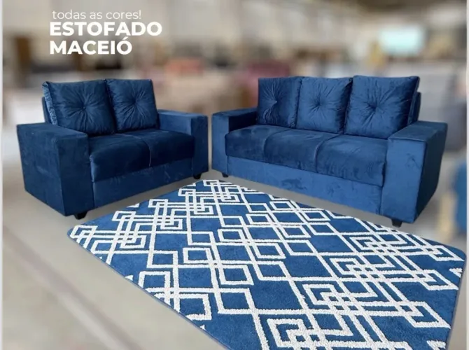 Sofá 2 e 3 lugares azul - Novo