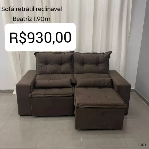 Sofá retrátil e reclinável Beatriz 1.90m 3 / 2 cores disponíveis / pague na entrega