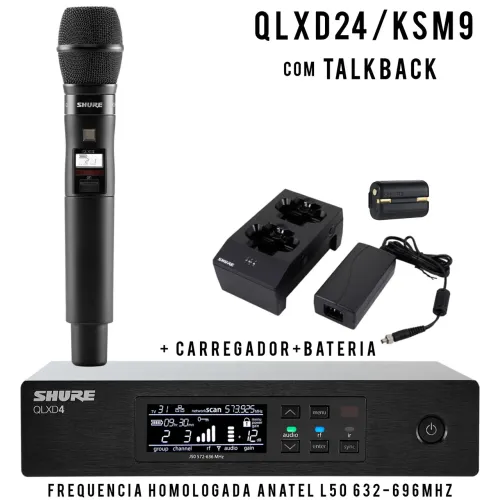 Microfone Original Shure Profissional TALKBACK QLXD24/KSM9 Cápsula Premium 