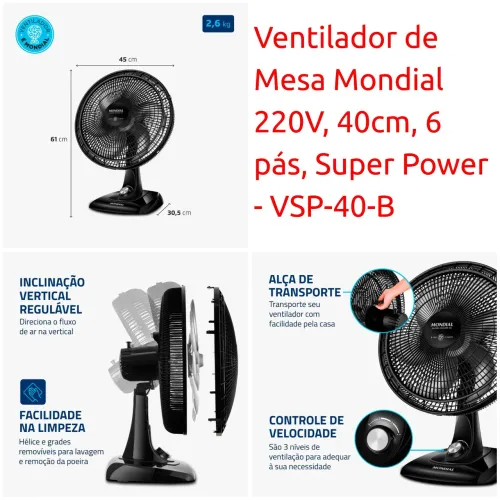 Ventilador de Mesa Mondial 220V 40cm Super Power