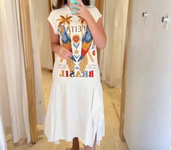 vestido farm golinha estampado feita de brasil off white P 