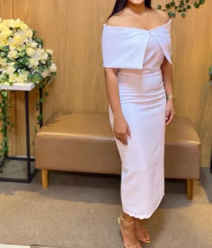 Vestido casamento civil midi ombro a ombro