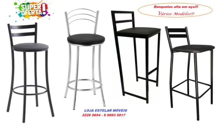Sua cozinha merece! Banquetas altas em aço!