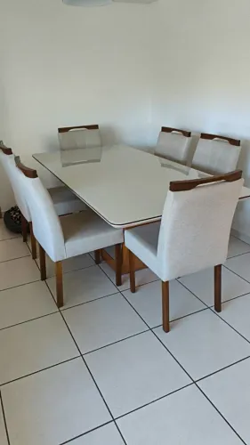 Mesa de jantar 2,00 x 1,00 m - Laca Off White e Champagne