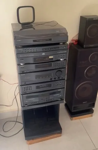 Aparelho de som Sony LBT-A20 toca disco equalizador fita rádio cd rack 4 caixas de som
