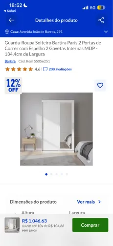 Vendo Guarda-Roupa Solteiro Bartira