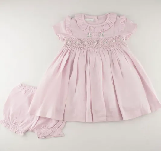 Vestido Infantil Em Cambraia De Linho Com Casinha De Abelha e Bordados - Primo Amore