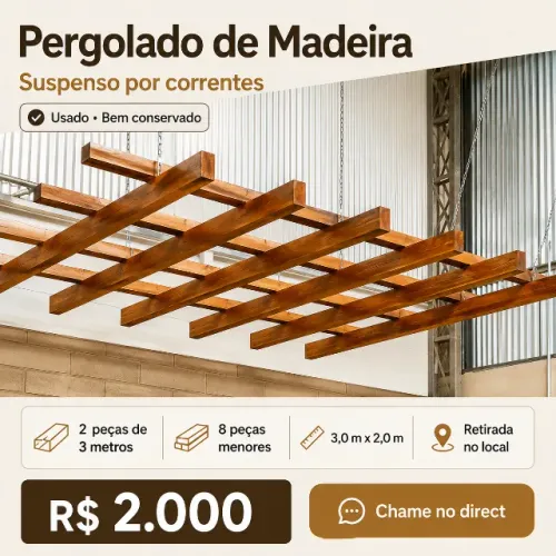 Pergolado de madeira suspenso por correntes 3 x 2 metros