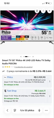 Smart TV 55? Philco 4 K UHD Led Roku 