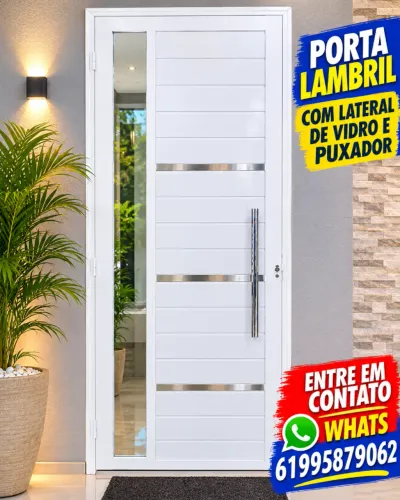 Excelencia em qualidade porta lambril com puxador e vidro lateral 80x210 a vista R$1.299,9