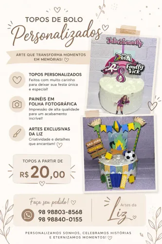 Topos de bolos e personalizados em geral
