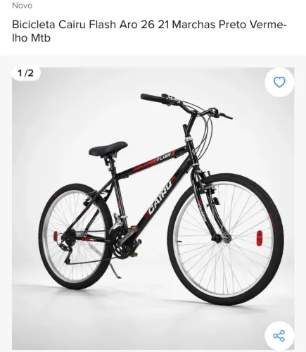 Bicicleta Cairu Flash Aro 26 com 21 marchas preto e vermelho. 