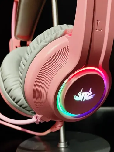 Headset gamer Rosa com orelhas RGB