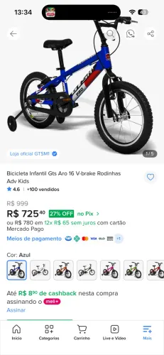 Bicicleta Infantil Aro 16 GTSM1 Advanced Kids - Azul (Ideal de 3 a 6 anos)