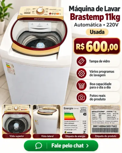 OPORTUNIDADE! MÁQUINA DE LAVAR BRASTEMP 11KG POR APENAS R$ 600,00!