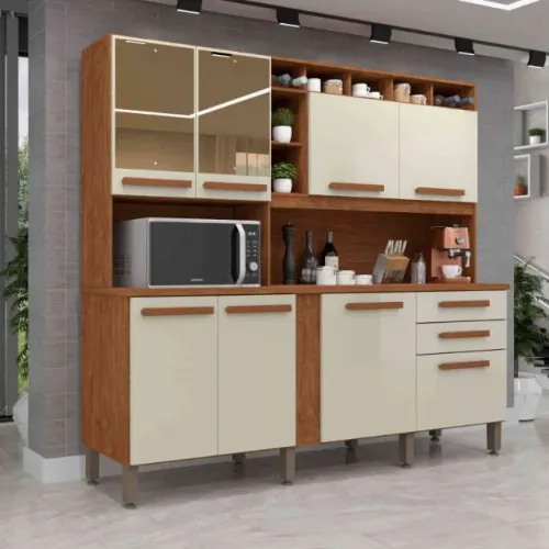 Armário de Cozinha Antonela Prime 8Pts 2Gvs Cinamomo.Off White Imop - Entrega Rápida!