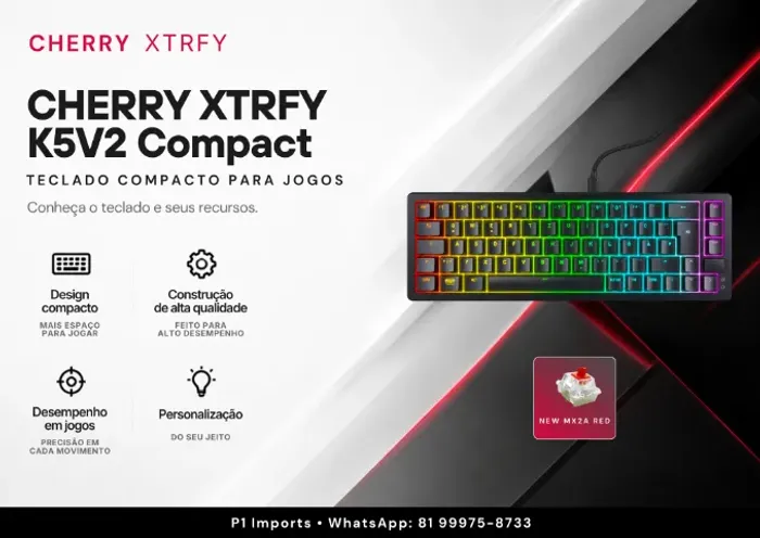 teclado gamer cherry xtrfy k5v2 compact switch new mx2a red