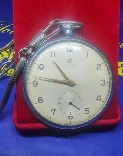 Relógio De Bolso Cyma 60 Gramas 48 mm Com Corrente para Coleção ou Peças