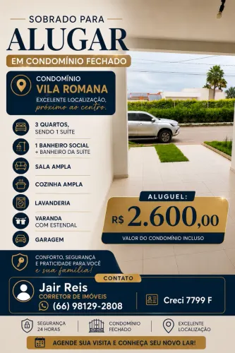 Sobrado disponível para alugar
