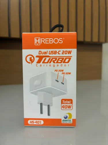 Carregador Turbo Duplo 2 entrada USB C 40W  Para iPhone Samsung Xiaomi - Produto Novo