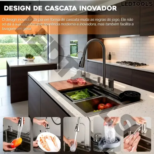 Cuba Gourmet Premium Aço Inox Multifuncional Com Cascata Lavador de Copos.