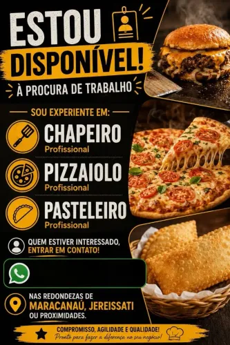 Pizzaollo, Chapeiro, Pasteleiro e Auxiliar de cozinha