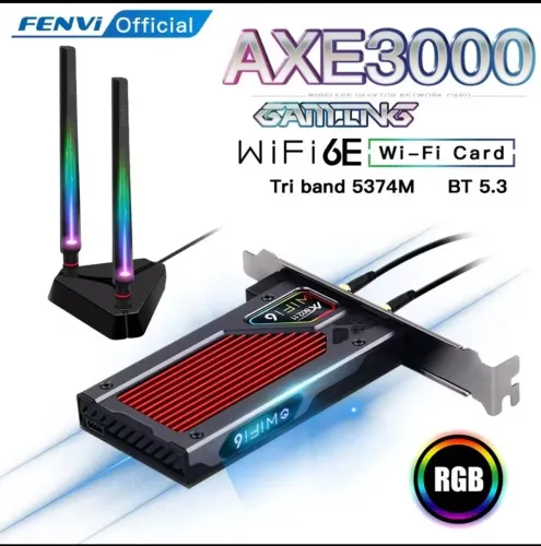 Placa Wi-Fi 6E PCIe AXE3000 Fenvi Bluetooth 5.3 + Antena RGB